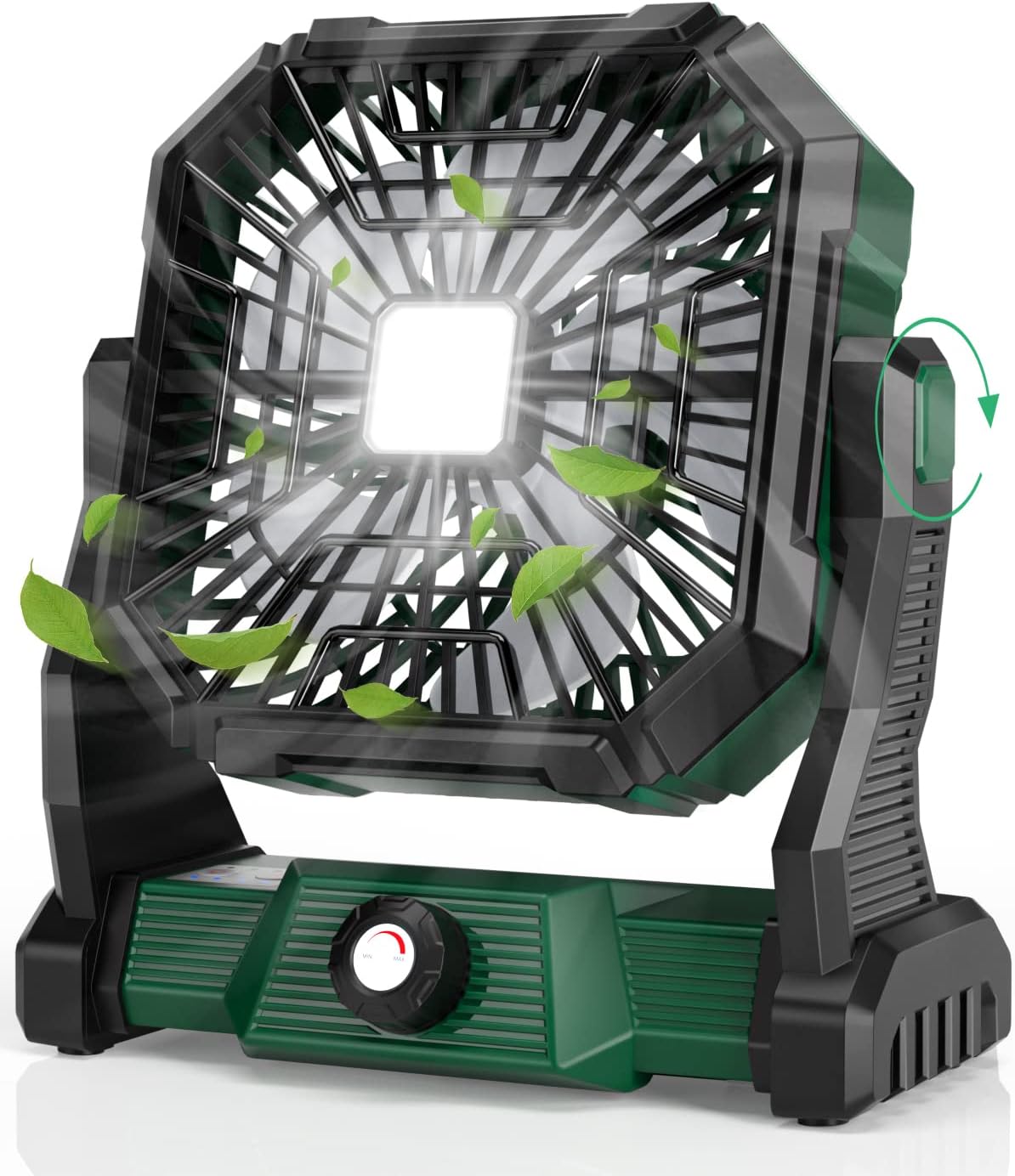 Personal Fan Camping Fan rechargeable, 20000mAh Battery powered fan with LED Lantern,270°Head Rotation, Small Table Fan Portable, USB Desk Fans with Hanging Hook for Travel Camping Tent Office, Green