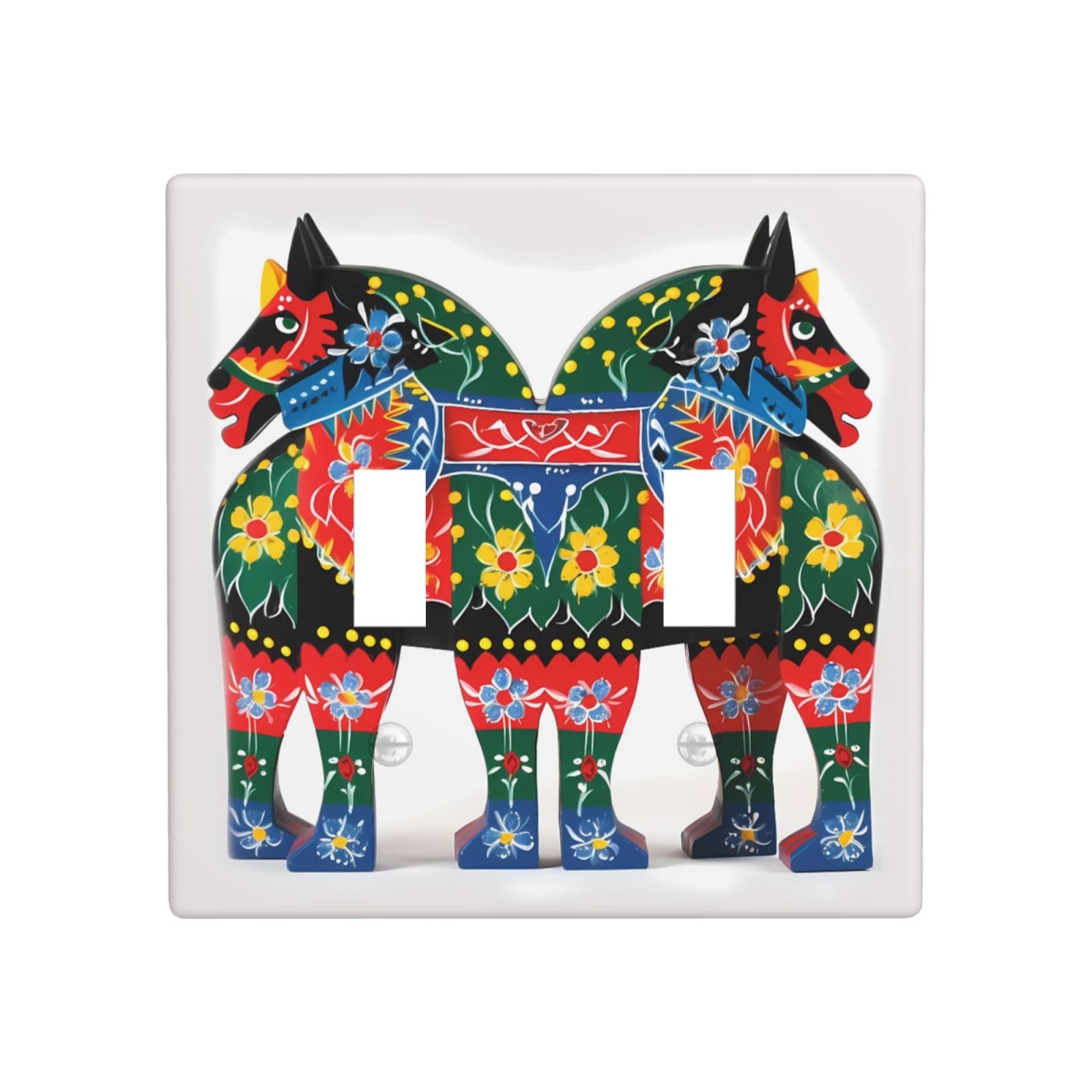 Kloph Runner Swedish Dala Horse Folk Decorator Double Toggle Light Switch Covers Wall Plate 2-Gang Standard Size 4.5" X 4.5" Double Toggle Switch Wallplate Decorative 2 Gang Wall Switch Plate Covers
