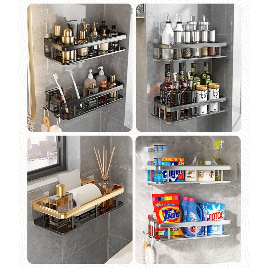 Duschablage, Eckduschablage, 2-Stöckige Duschablage, Selbstklebende Duschablagen Mit Haken, Wandmontage, Shampoo-Halter Für Badezimmer, Schwarz, 52687