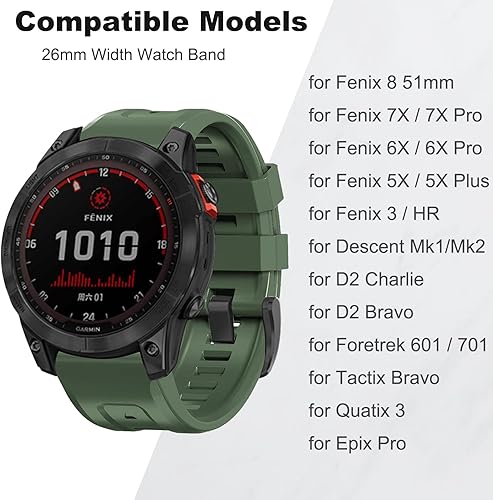Miniatura 5 de Correa de reloj de silicona para Fenix 7X, Fenix 6X, Fenix 5X, 1.024 in cierre de metal de liberación rápida, suave, deportiva, impermeable, correa