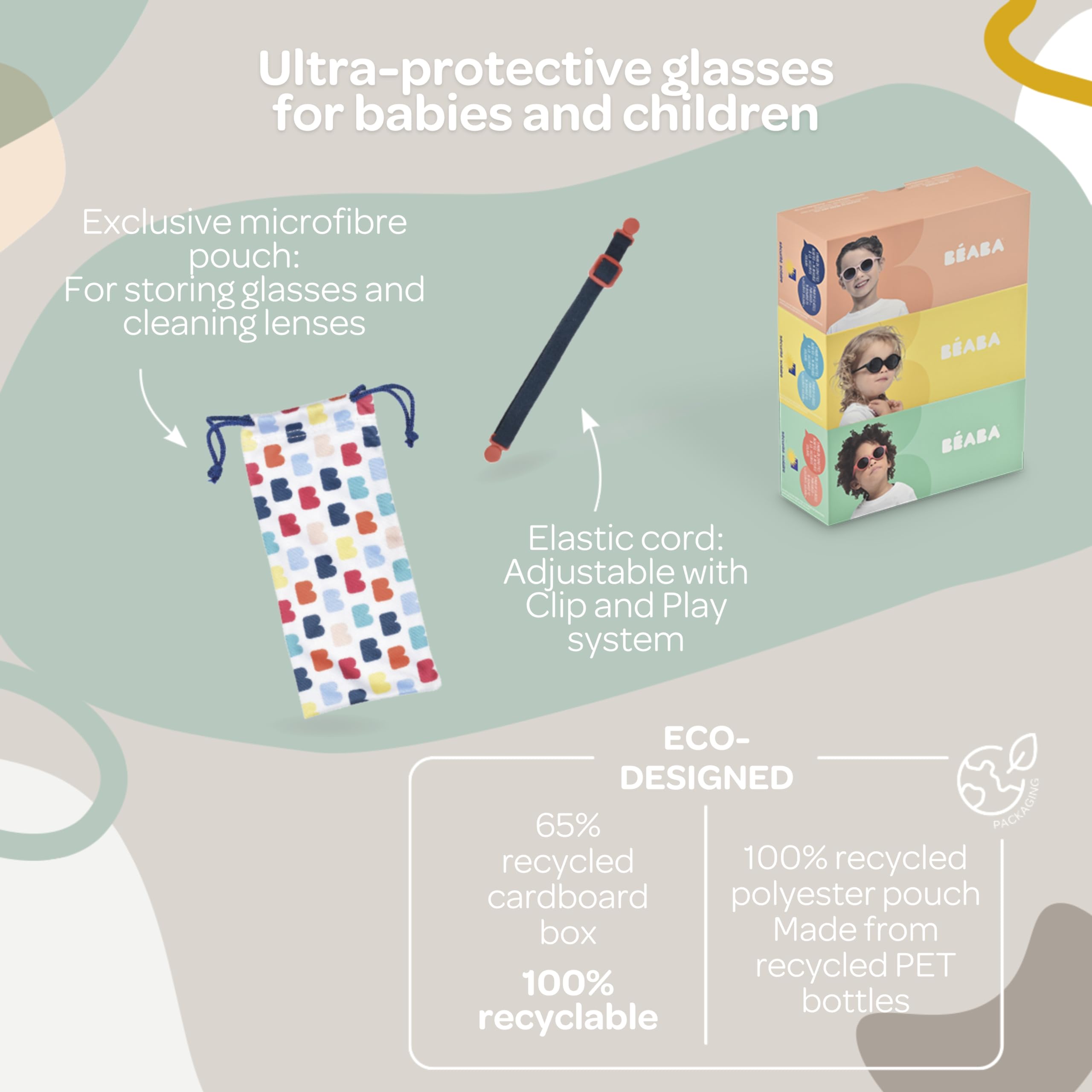 BéABA, okulary przeciwsłoneczne dla dzieci 4-6 lat, 100% ochrona UV - CAT 3, ochrona boczna, optymalny komfort, regulowane gałęzie 360°, granatowy