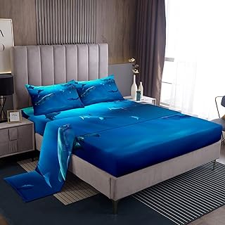 Feelyou Kids Shark Sheet Set Ocean Sea Animal Bed Sheets Set for Boys Girls Sea Underwater World Decor Sheets with Deep Pocket Fitted Sheet Aquatic Animal Printed Bedding Set Bedroom 3Pcs Twin Size