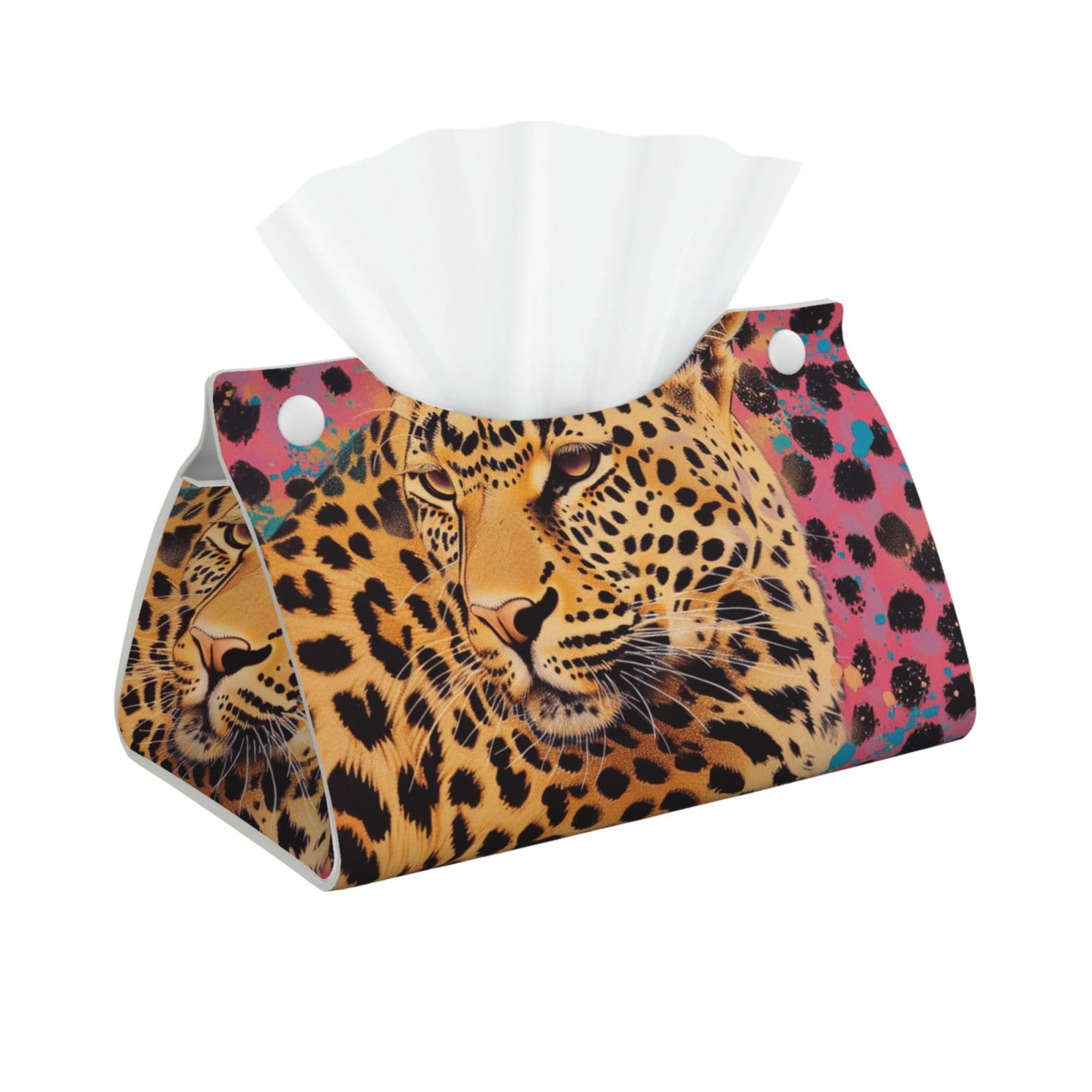 Fun leopard print Print Tissue Box Cover Foldable Tissue Storage Box Leather Tissue Cube Box Holder for Living Room Bedroom Office Car Home Decor