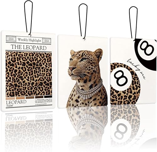 Ambientador de coche de lavanda con estampado de leopardo retro de moda, 3 piezas, moda Lucky 8 Ball Cheetah Print Cars Aroma ambientador para