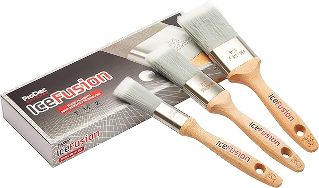 ProDec Advance 3 piece Ice Fusion Trade Professional Synthetic Paint Brush Set for Painting with Emulsion, Gloss and Satin Paints on Walls, Ceilings, Wood and Metal, Contains 1, 1.5, 2 inch Brushes