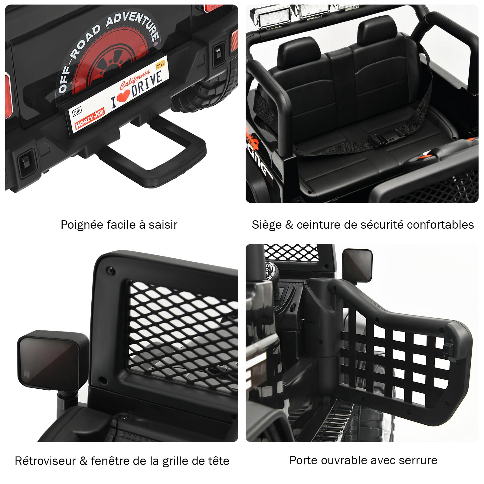 COSTWAY 12V Voiture Électrique Enfant avec Télécommande 2,4G, Véhicule Électrique avec Lumières LED & Musique & Klaxon, Démarrage Lent, 3 Vitesses, Charge 50kg pour Enfant de 3 Ans+ (Noir)