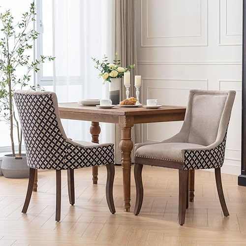 Miniatura 2 de A&A Furniture Ultra Side Dining Chairs Set of 2, Modern Table & Chair Sets with Thickened Fabric and Solid Wood Legs, Bronze Nail Head Accent,