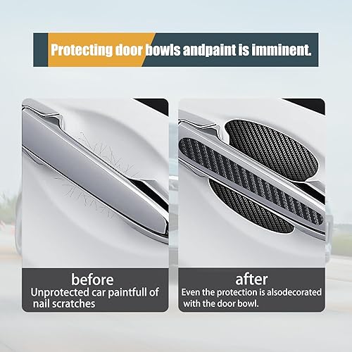 Miniatura 5 de ZBGUN 8 calcomanías para manija de puerta de automóvil, 3.3 x 3.4 pulgadas, textura de fibra de carbono, antiarañazos, impermeable, sin rastros,