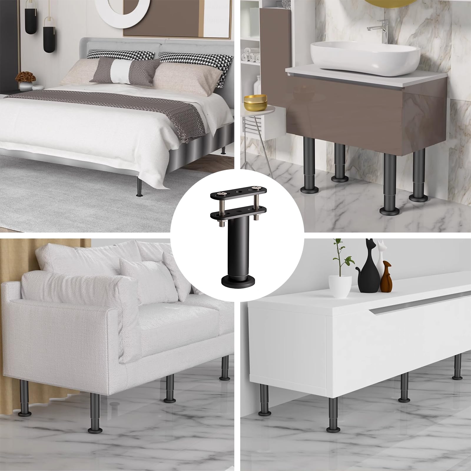 4 Patas de Soporte de Cama de Altura Ajustable Repuesto con Pestañas de Unión Listones Centrales Muebles Patas de Soporte de Láminas de Metal Resistente (180mm-310mm)
