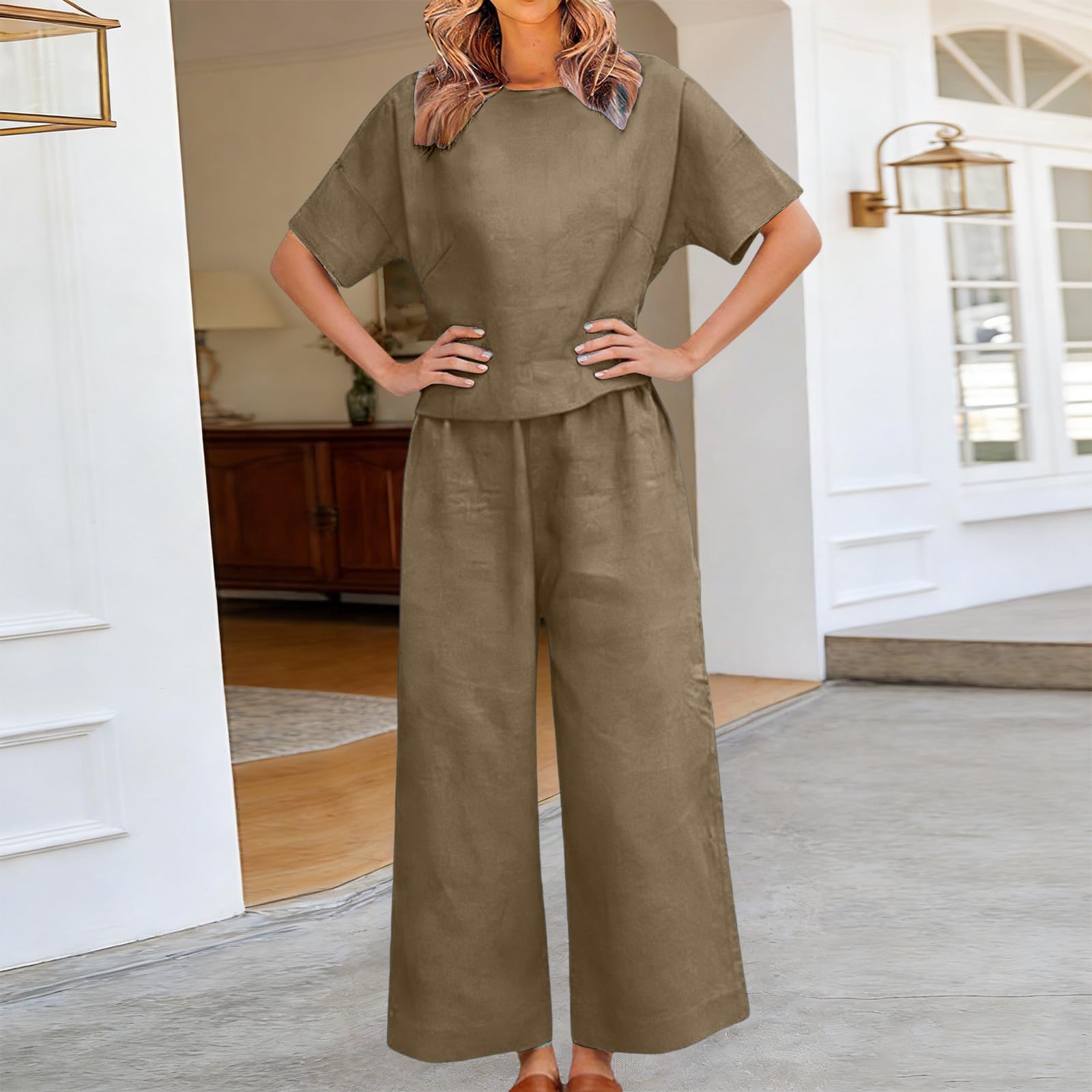 Chándal Mujer Completo Verano Original 2026 Moda Conjunto de 2 Piezas Cintura Alta Pantalon y Blusa Color Sólido Suave y Cómodo Vacaciones Ropa De Deportivo Diarios Vacaciones Playa