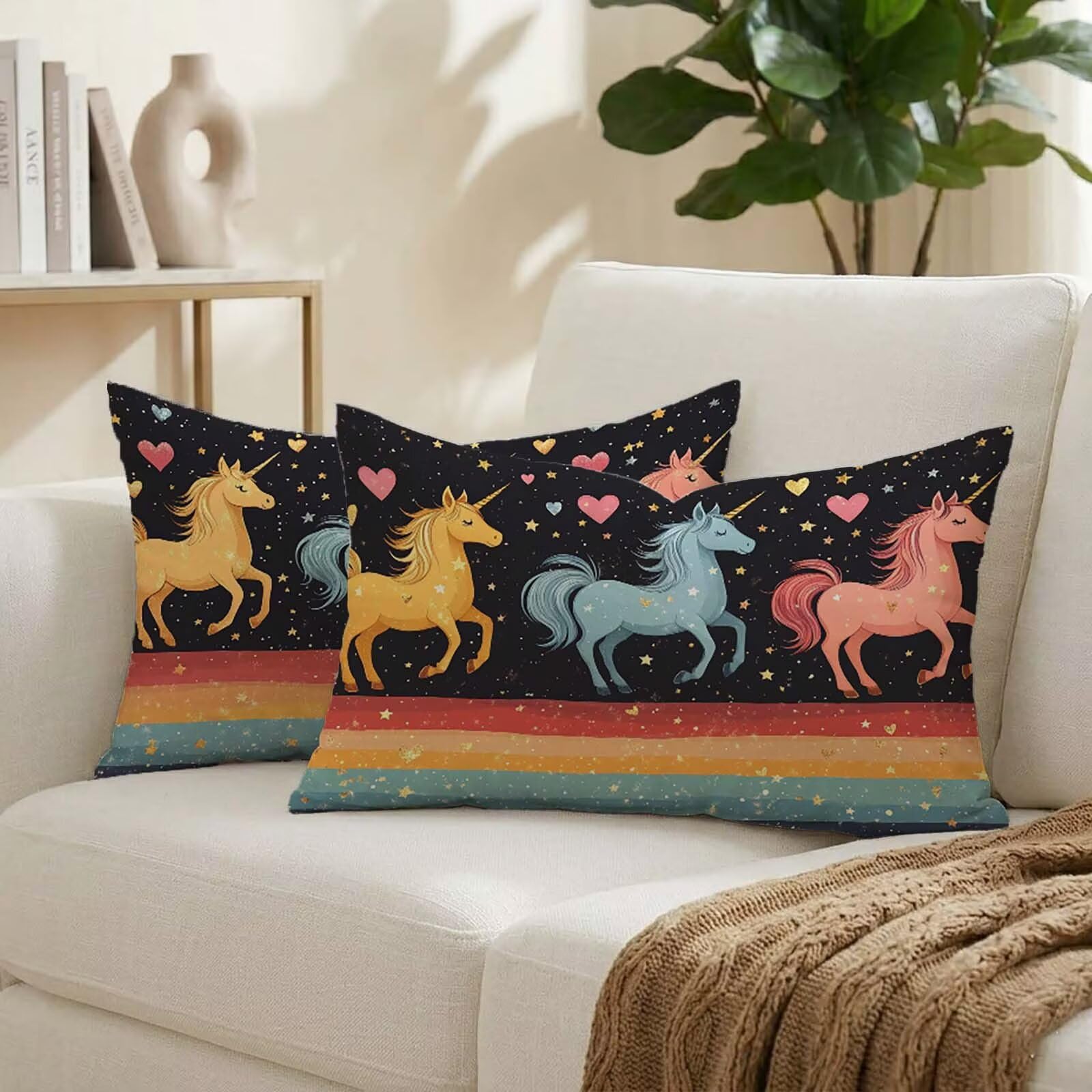 Velours taie d'oreiller 50x80 cm haut de gamme motif cheval décoratif canapé