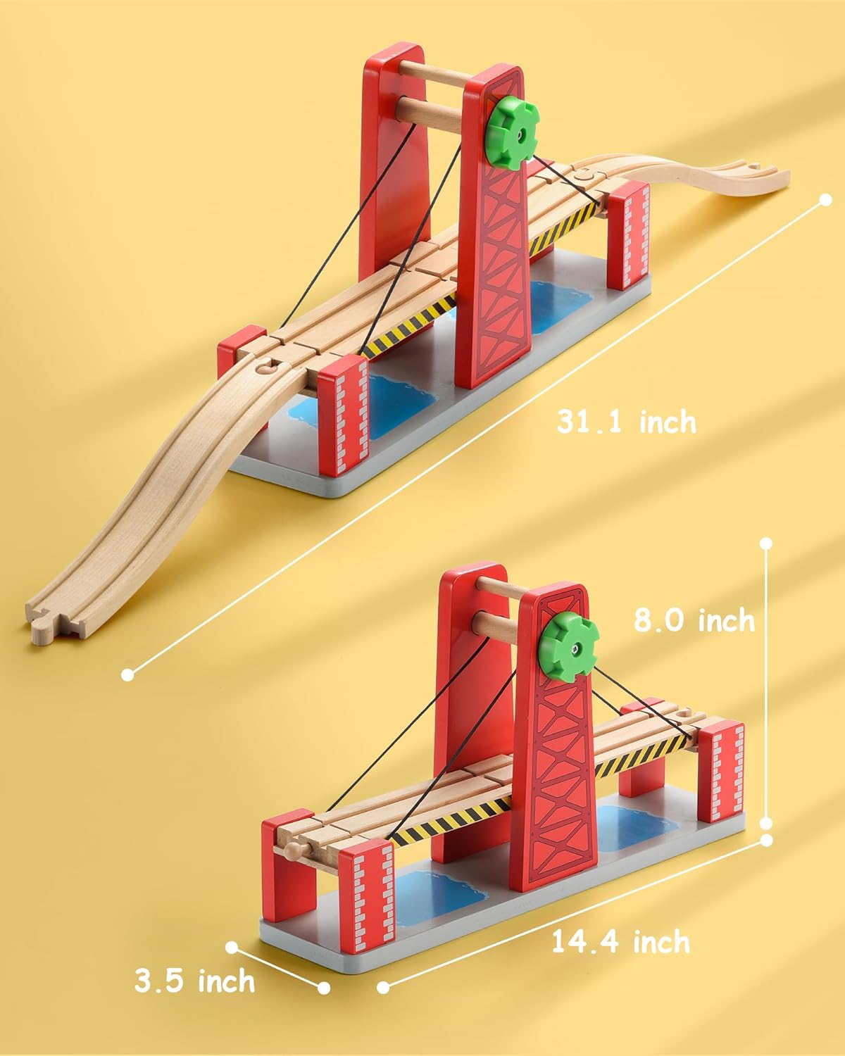 SainSmart Jr. Wooden Train Set Accessories, Lifting Bridge Set, Compatible with Brio, Thomas, Melissa and Doug