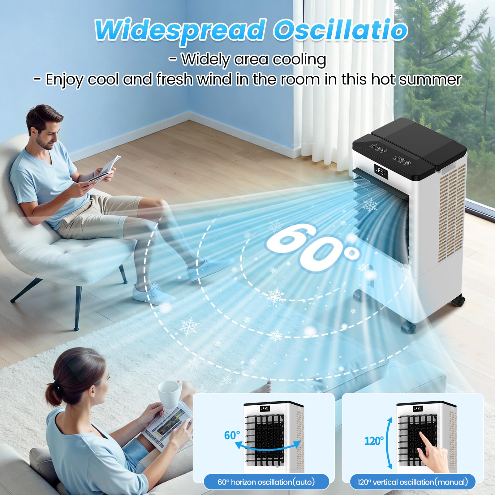 Climatiseur Mobile Silencieux, Refroidisseur d'air Climatiseurs Portables Économie d'énergie Ventilateur Humidificateur, Télécommande, Minuterie, pour Maison Bureau Chambre
