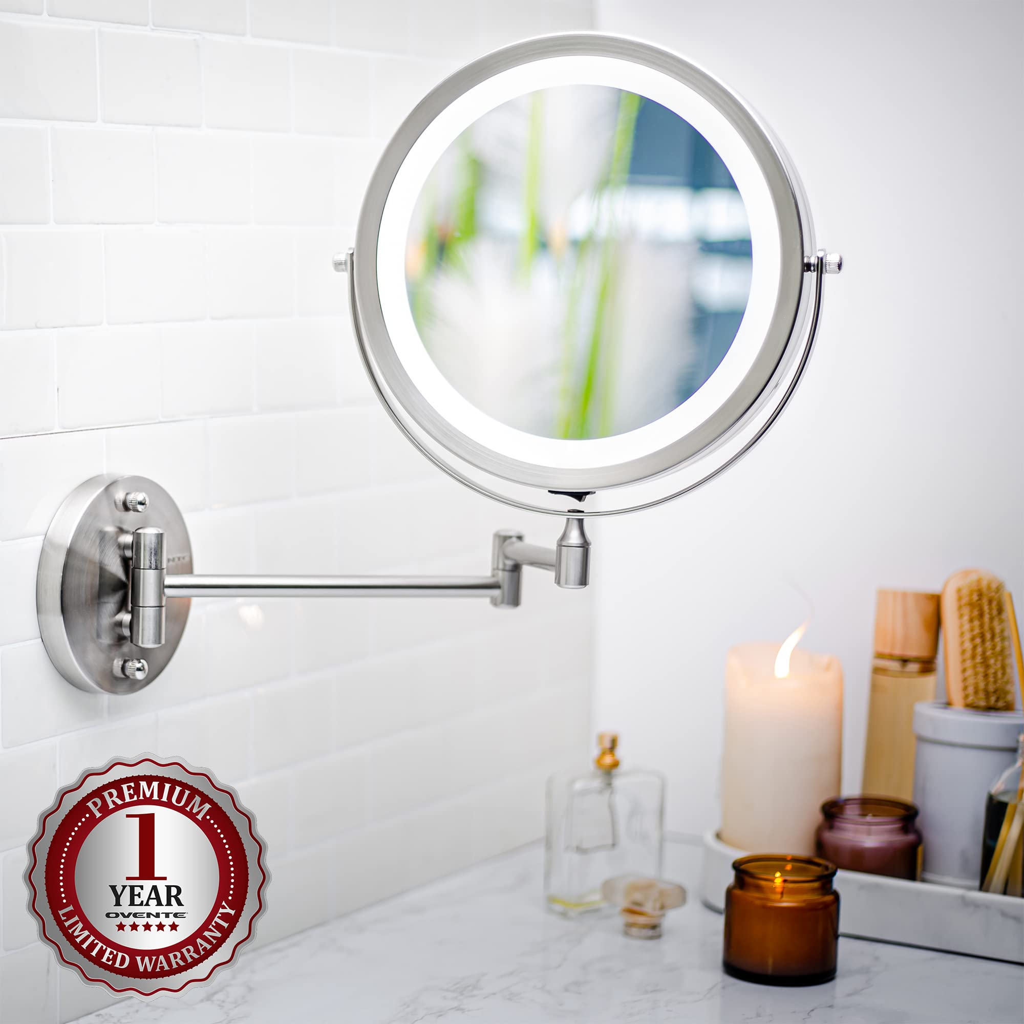Buy Ovente 8.5" Lighted Wall Mount Makeup Mirror, 1X & 10X Magnifier