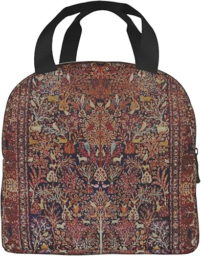 Miniatura 6 de Bolsa de almuerzo con aislamiento reutilizable con diseño de alfombra antigua persa vintage antigua, diseño de arte fino, 8.5"x8"x5"22x20x13 cm