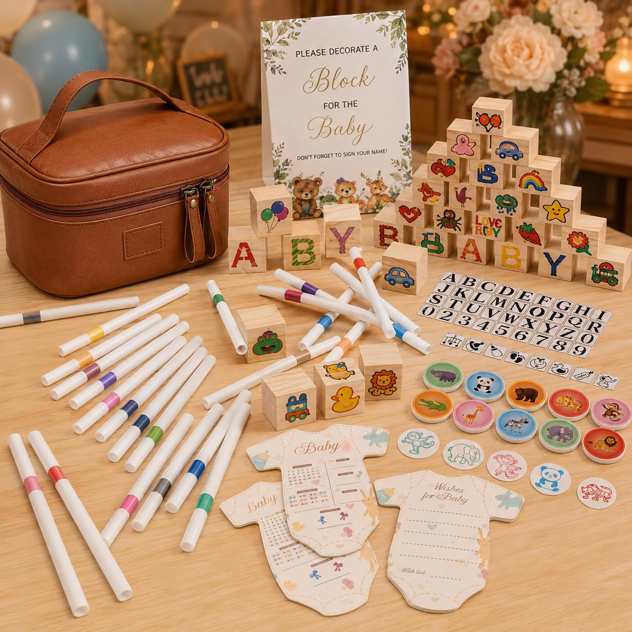 143 Stück Babyparty Spiele Set, Kreativität Bauklötze Bemalen Babyparty