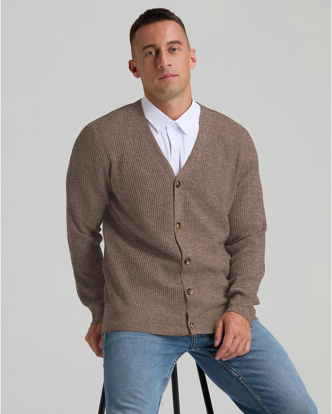 RQP Men's Cardigan Sweaters Long Sleeve V-Neck Sweaters Slim Fit Casual Buttons Down Knitted Sweaters - Image 4