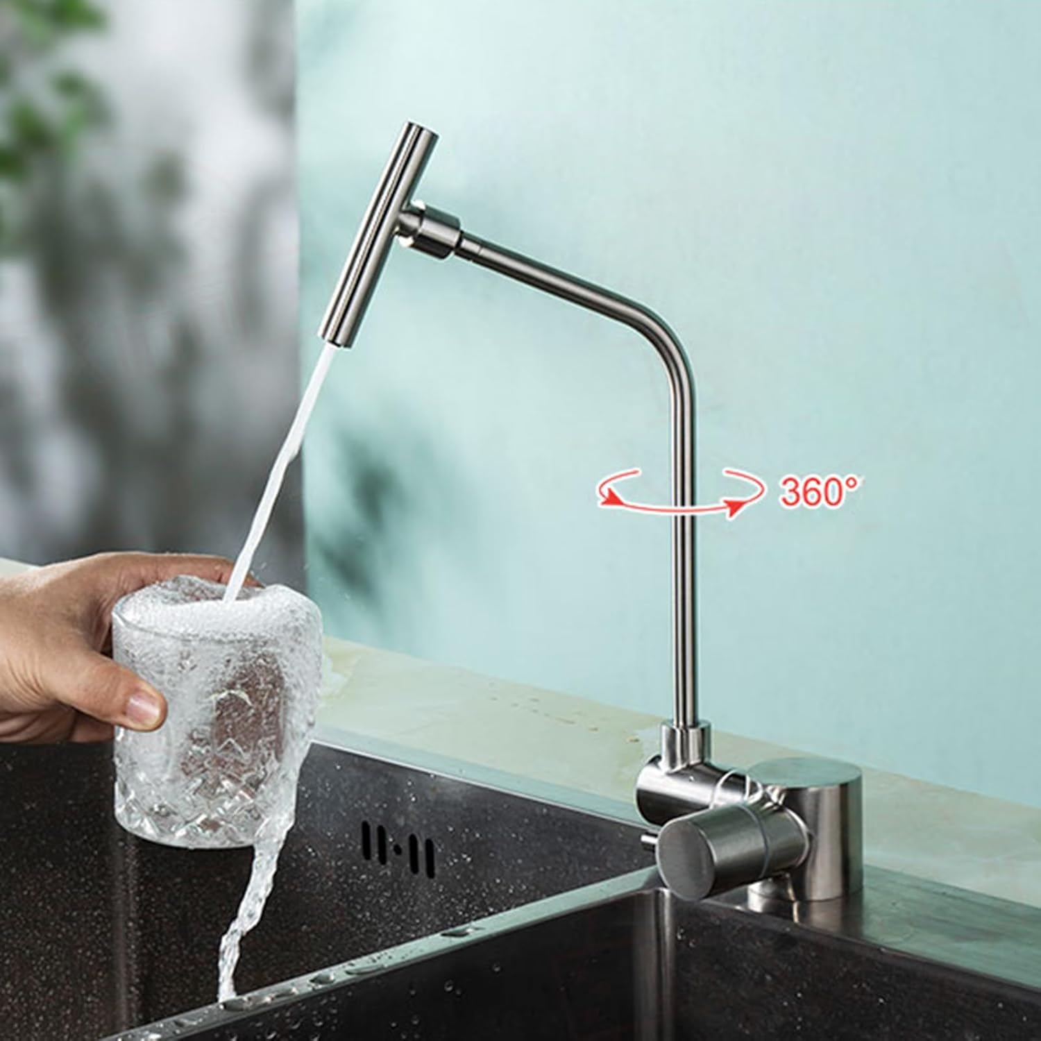 Water Filter Tap, Filter Tap Kitchen Unit, Kitchen Sink Taps, Suitable for Use Under Windows 1/4,Black
