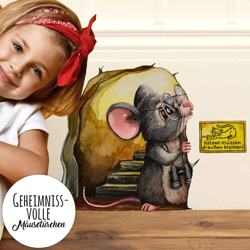 Easydruck24de Mauseloch Aufkleber - Lustiges Wandtattoo Mit Maus & Käse 18x8 Cm - Selbstklebend