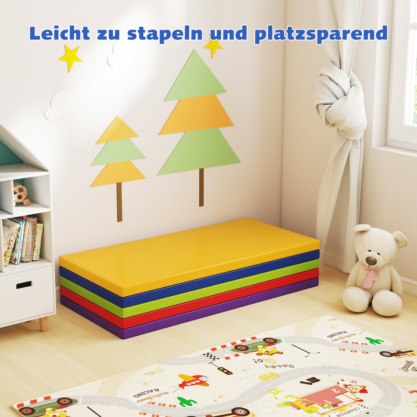 COSTWAY 5 er Set Turnmatte Kinder, 120 x 60cm Weichbodenmatte bunt, Gymnastikmatte aus Kunstleder, tragbar & Stapelbar, Sportmatte Kindermatratze für Zuhause, Kindergarten