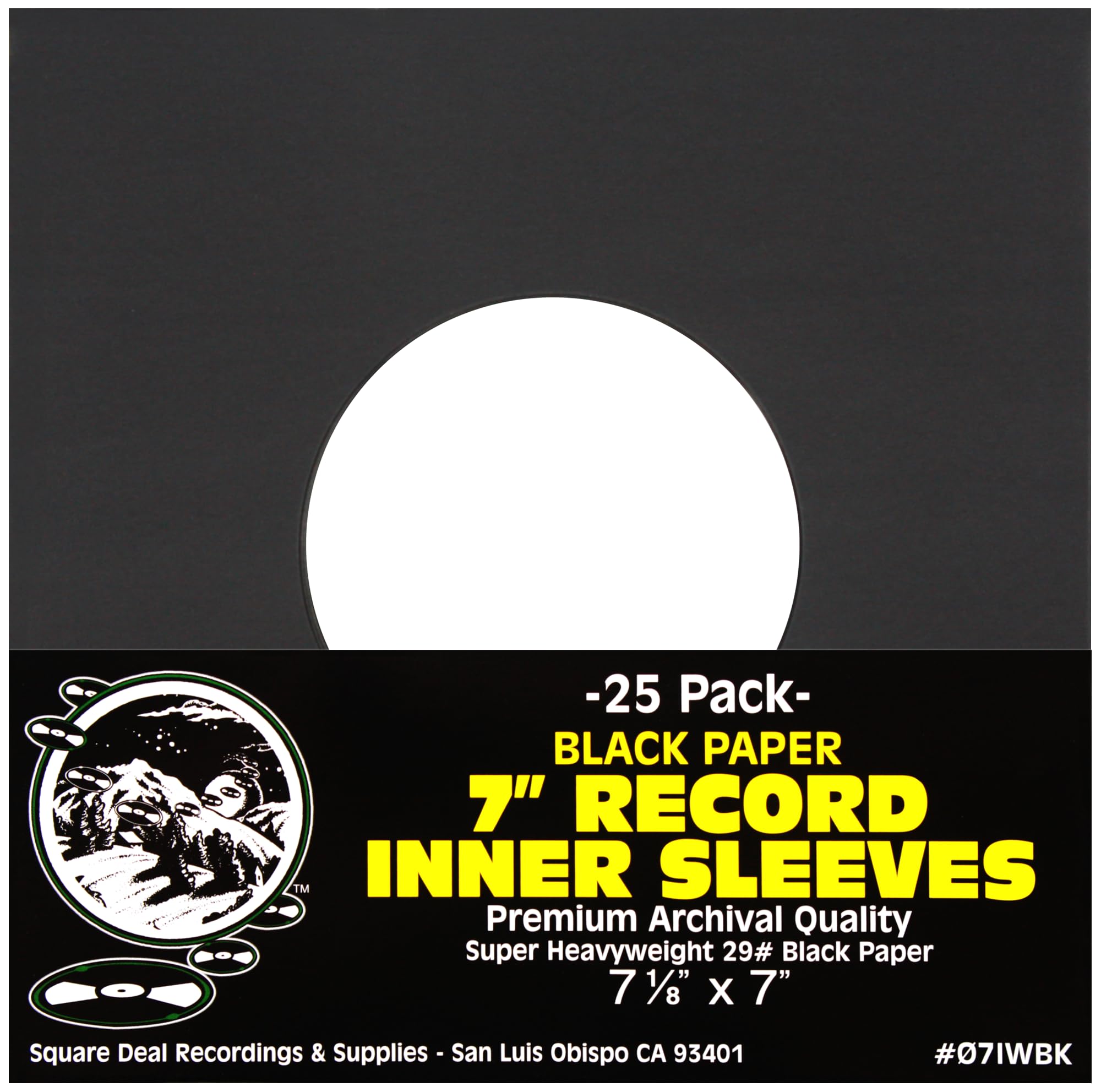 Square Recordings & Supplies - 7" 45pm Vinyl Record Inner Sleeves - Archival Quality, Super Heavyweight 29# Black Paper with Hole - Set of 25#07IWBK-image-15