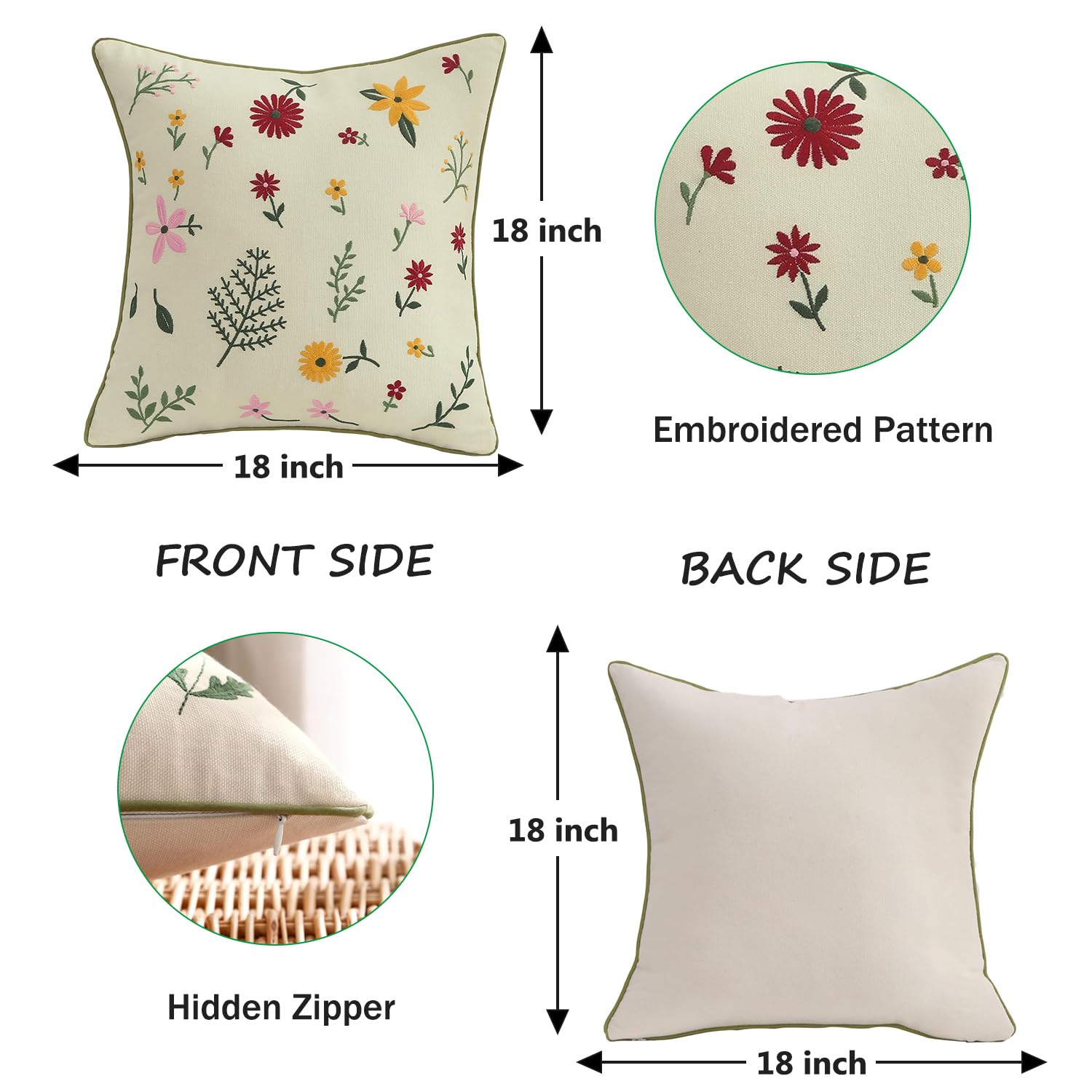 お洒落な刺繍入りクッションカバー(2枚セット) Amazon.co.jp: Tosleo 刺繍入りクッションカバー 18x18インチ 2枚