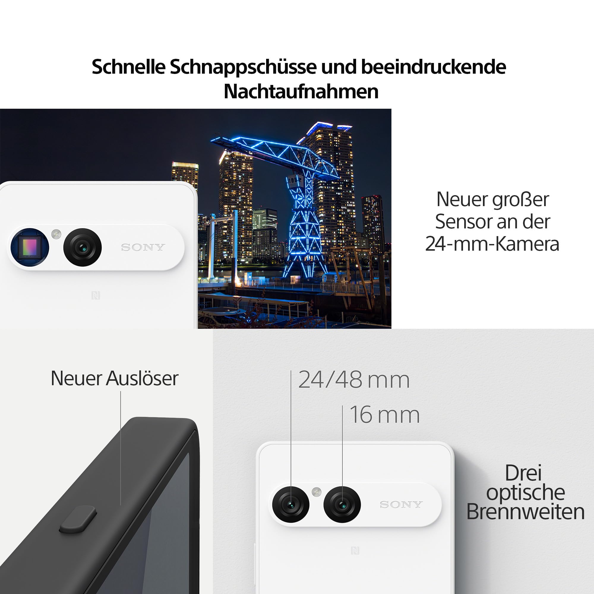 Sony Xperia 10 VII - 6,1" 19,5:9 OLED mit 120 Hz, Lange Akkulaufzeit - 5.000 mAh Akku, DREI Brennweiten, 3,5mm Audio, Android 15, IP65/68, Dual SIM hybrid, Charcoal Black