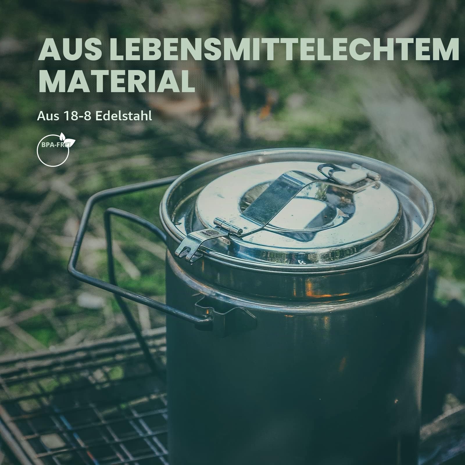 Fire-Maple Campingtopf Edelstahl Camping-Hängetasse mit Dampfkorb 1,2 l Lagerfeuer-Kaffeetasse mit Faltbarem Griff für das Kochen im Freien