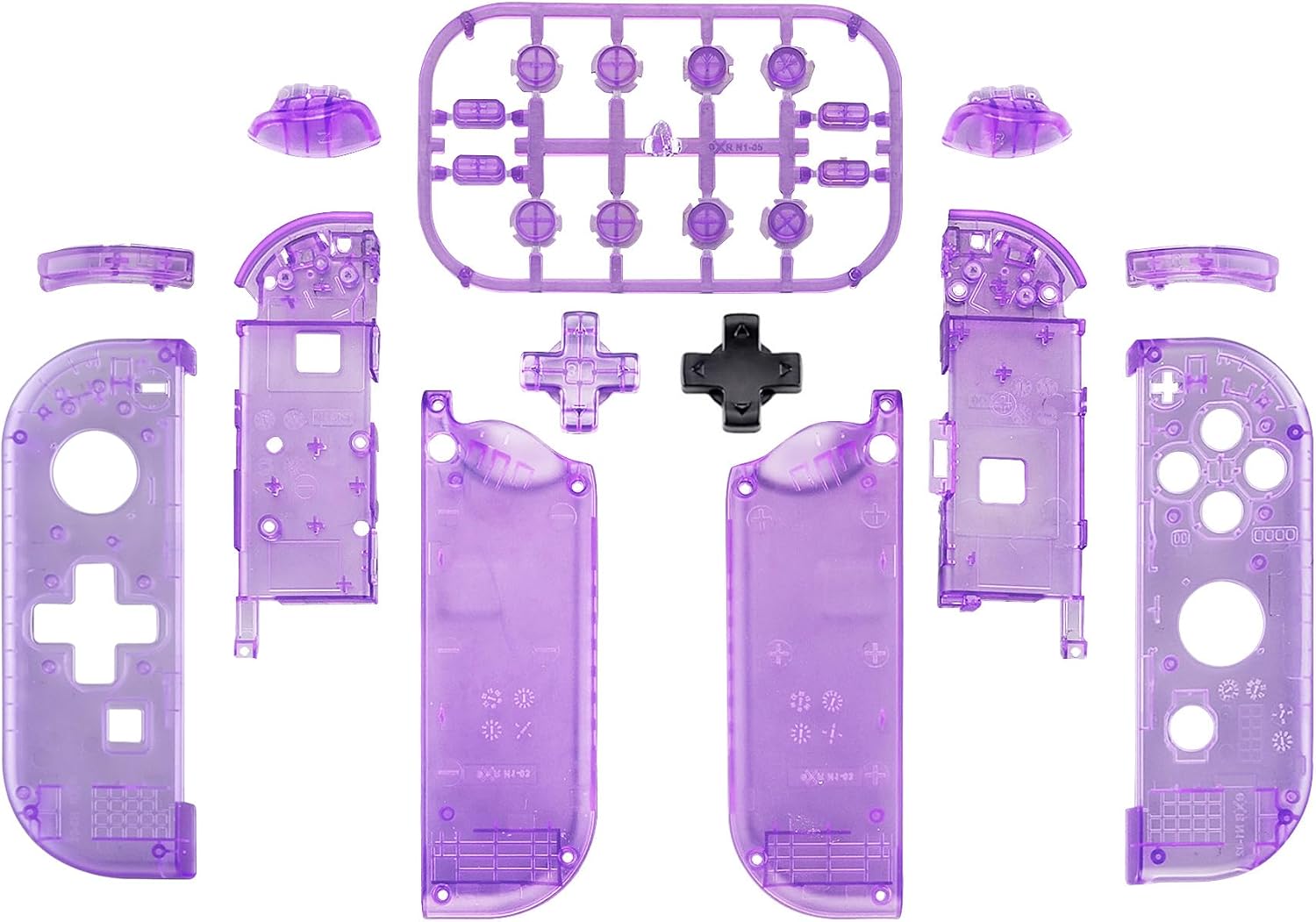 eXtremeRate Clear Atomic Purple Joycon Handheld Controller Housing (D-Pad Version) with Full Buttons, DIY Replacement Shell Case for Nintendo Switch & Switch OLED Joy-Con – Console Shell NOT Included
