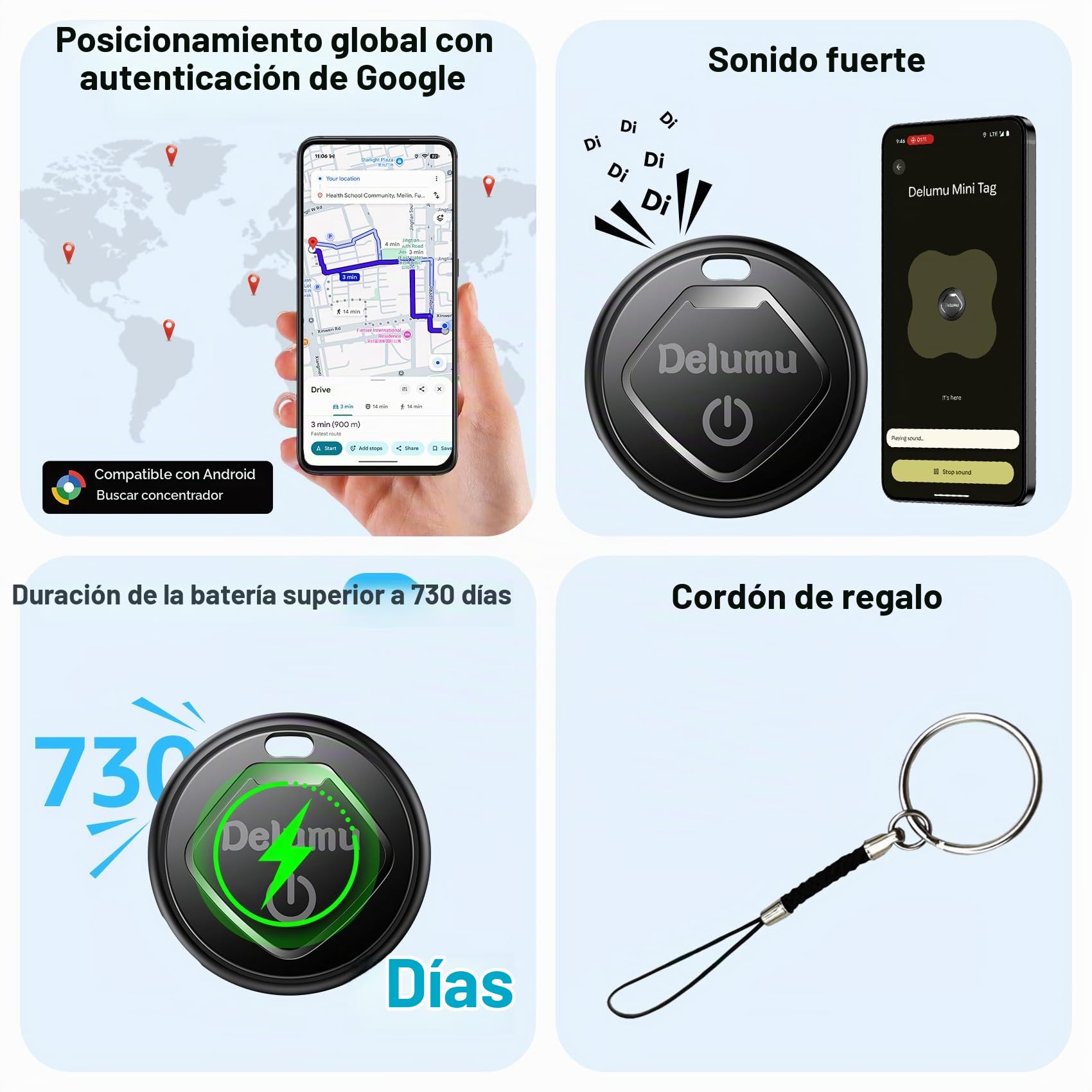 Android Smart Tracker Tag, 4 Pack Buscador de Objetos Bluetooth Funciona