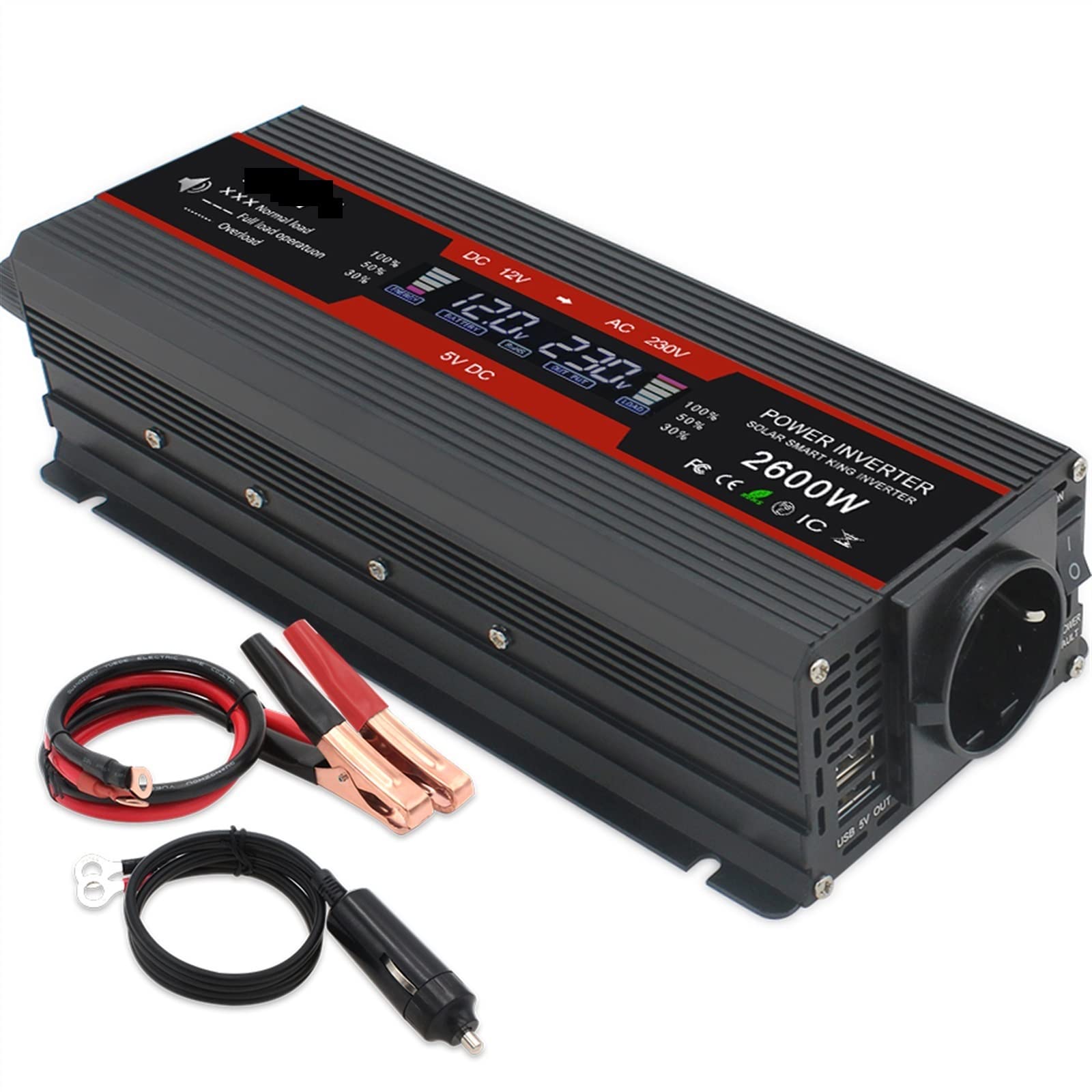 CUDTAPI Power Inverter 1500W/2000W/2600W LCD Display DC 12V To AC 220 Solar 2 USB Car Transformer Convert Modified Sine Wave(2600W)