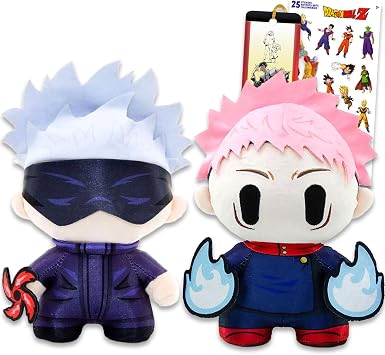 Jujutsu Kaisen Plush Toy Set - 2 Pack Bundle with 7" Cursed Energy Edition Plushies for Kids Featuring Satoru Gojo and Yuji Itadori Plus Stickers, More | Jujutsu Kaisen Dolls Plush