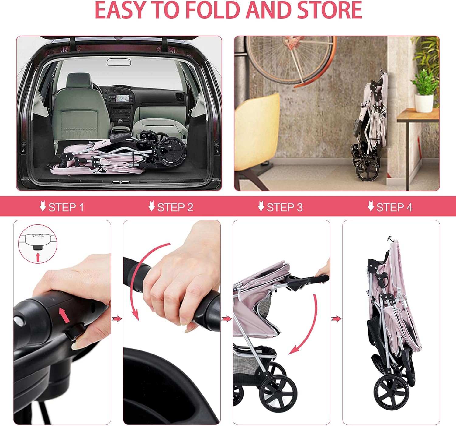 HRKIM Pet Stroller, Cat Dog Stroller with Storage Basket Foldable Lightweight Dog Carrier Trolley Jogging Stroller : Pet Supplies