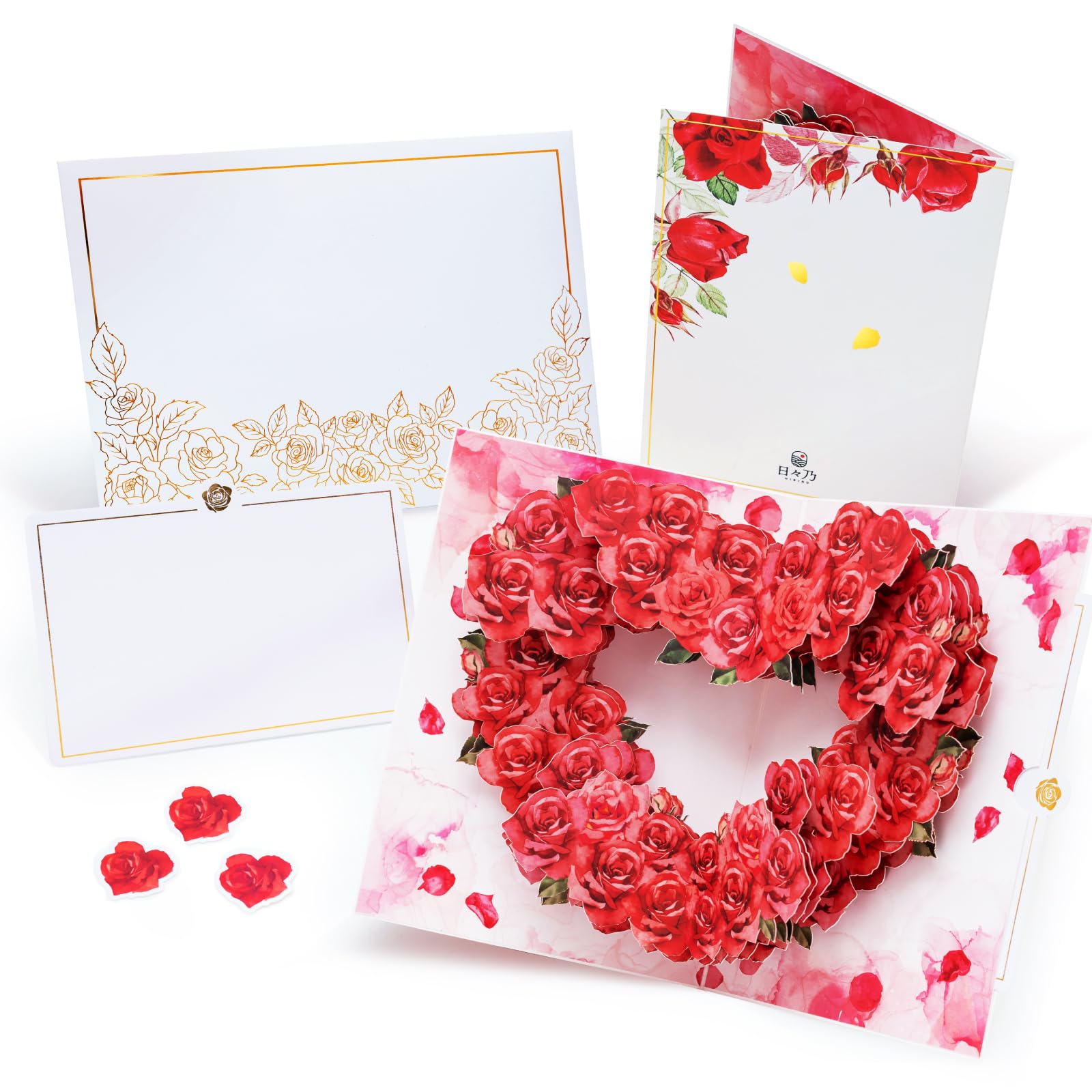 HIBINO 3D Pop-Up Rose Card | With Slide-Out Message Note | Handcrafted Floral Design | Perfect for Mother’s Day, Anniversaries, Birthdays, Weddings, and More | Designed in Japan
