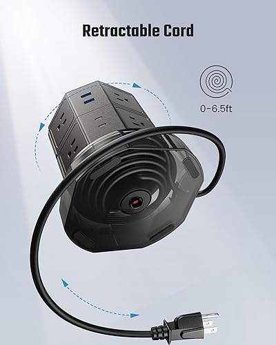 Miniatura 5 de Torre de Regleta de Energía, SUPERDANNY Torre Protector de Sobretensiones, 1050J 13A Estación de Carga con 12 Tomas de CA y 6 Puertos USB (2 USB C),