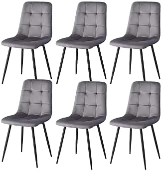 GrandCA HOME Juego de 6 Sillas de Comedor con Asiento Tapizado en Terciopelo Holandés, Sillas de Cocina Modernas con Patas de Metal, Gris-HL