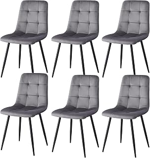 GrandCA HOME Juego de 6 Sillas de Comedor con Asiento Tapizado en Terciopelo Holandés, Sillas de Cocina Modernas con Patas de Metal, Gris-HL