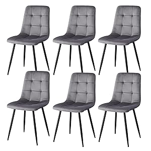 GrandCA HOME Juego de 6 Sillas de Comedor con Asiento Tapizado en Terciopelo Holandés, Sillas de Cocina Modernas con Patas de Metal, Gris-HL