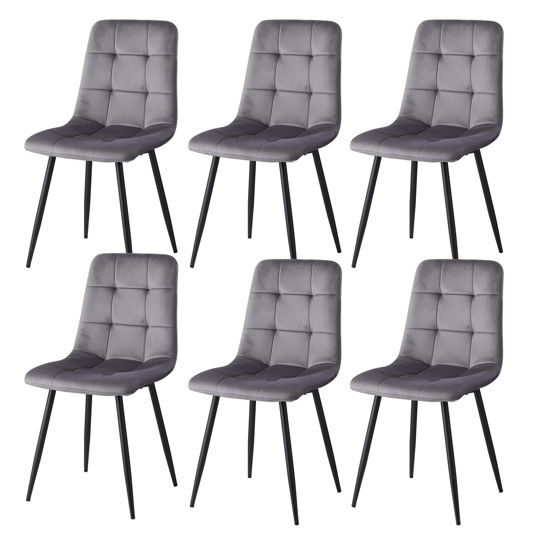 Juego de 6 Sillas de Comedor con Asiento Tapizado en Terciopelo Holandés, Sillas de Cocina Modernas con Patas de Metal, Gris-HL