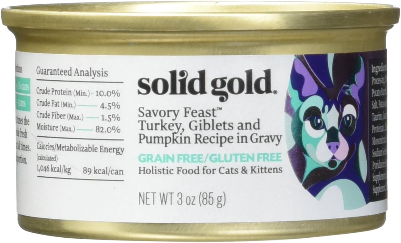 Solid GoldWholesome Selects Turkey & Pumpkin in Gravy Holistic Grain Free Canned Kitten & Adult Cat Food, 3 oz., Case of 12, 12 X 3 OZ