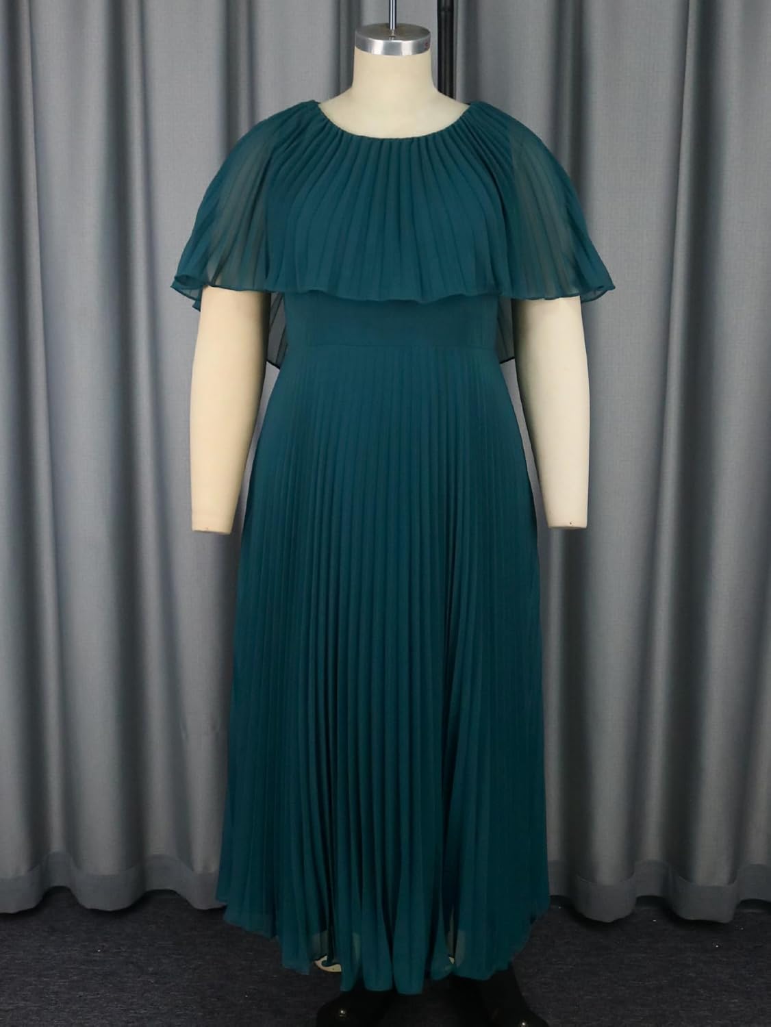 AOMEI Women's Summer Formal Wedding Guest Dress Cape Sleeve A-Line Pleated Maxi Flowy Chiffon Dresses for Women - Image 5