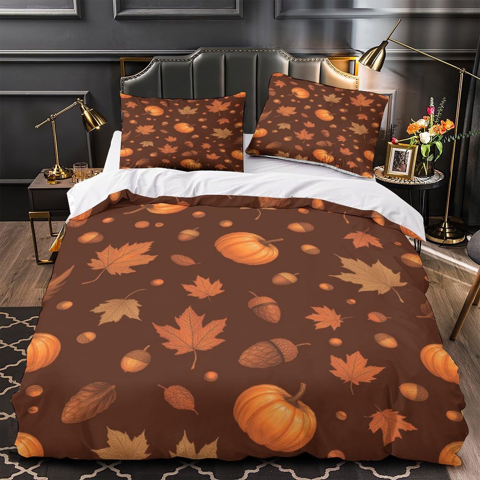 Linge de lit léger et ultra doux motif feuilles d'automne 3 pièces 220x240