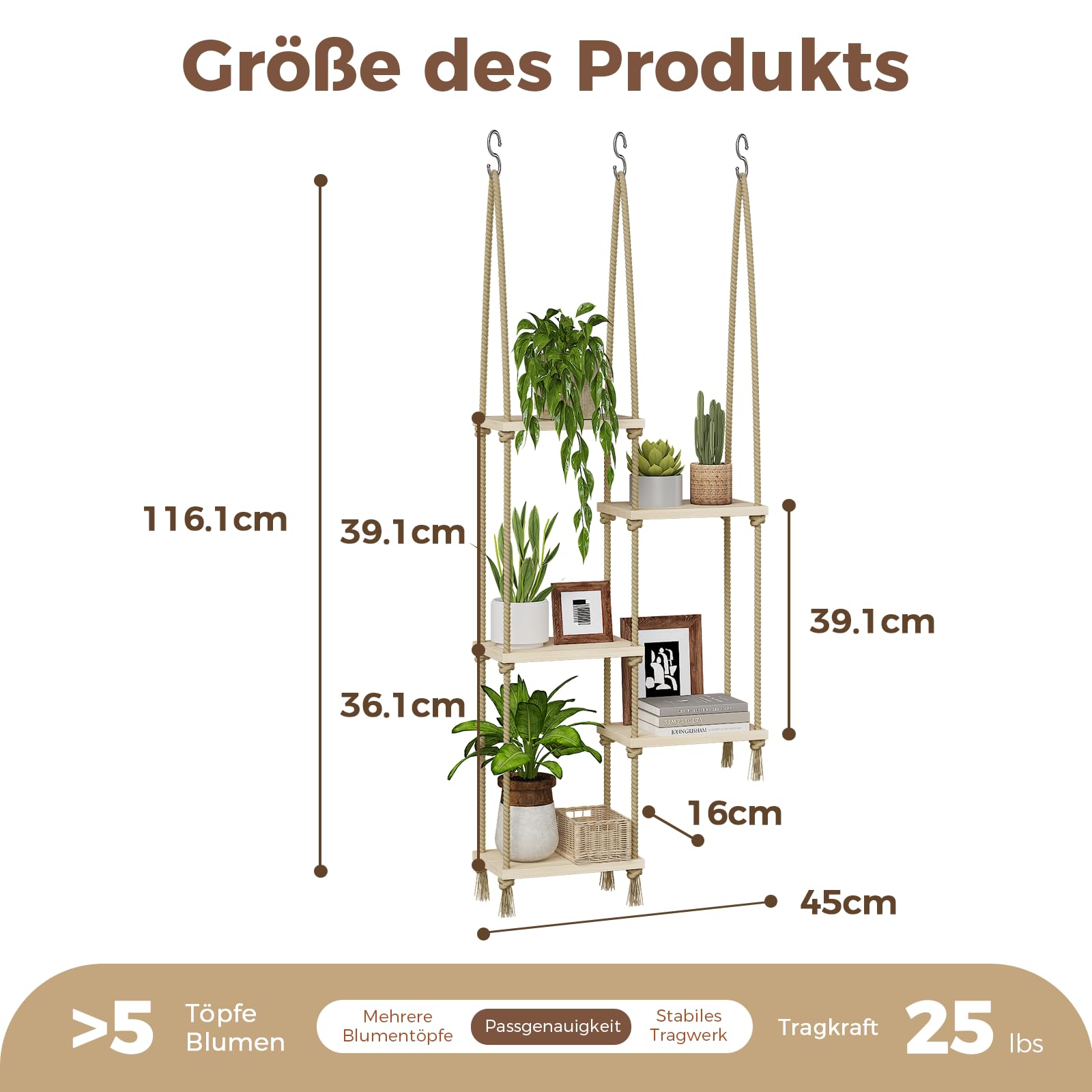 Bamworld Hängeregale Pflanzenaufhänger Indoor Fenster Pflanzenregale Holz Pflanzen Wandregal Fensterbank Pflanzenregal Indoor Hängendes Pflanzenständer Wohnzimmer Dekor Garten Boho Dekor