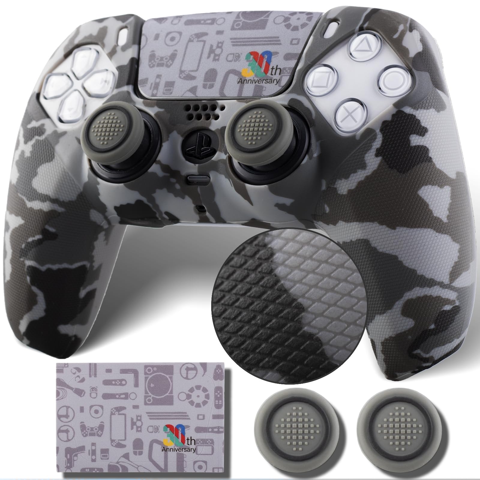 Non-Slip Silicone Cover for PS5 Controller with Thumbstick Caps * 2 & Sticker * 1 30 Years Anniversary