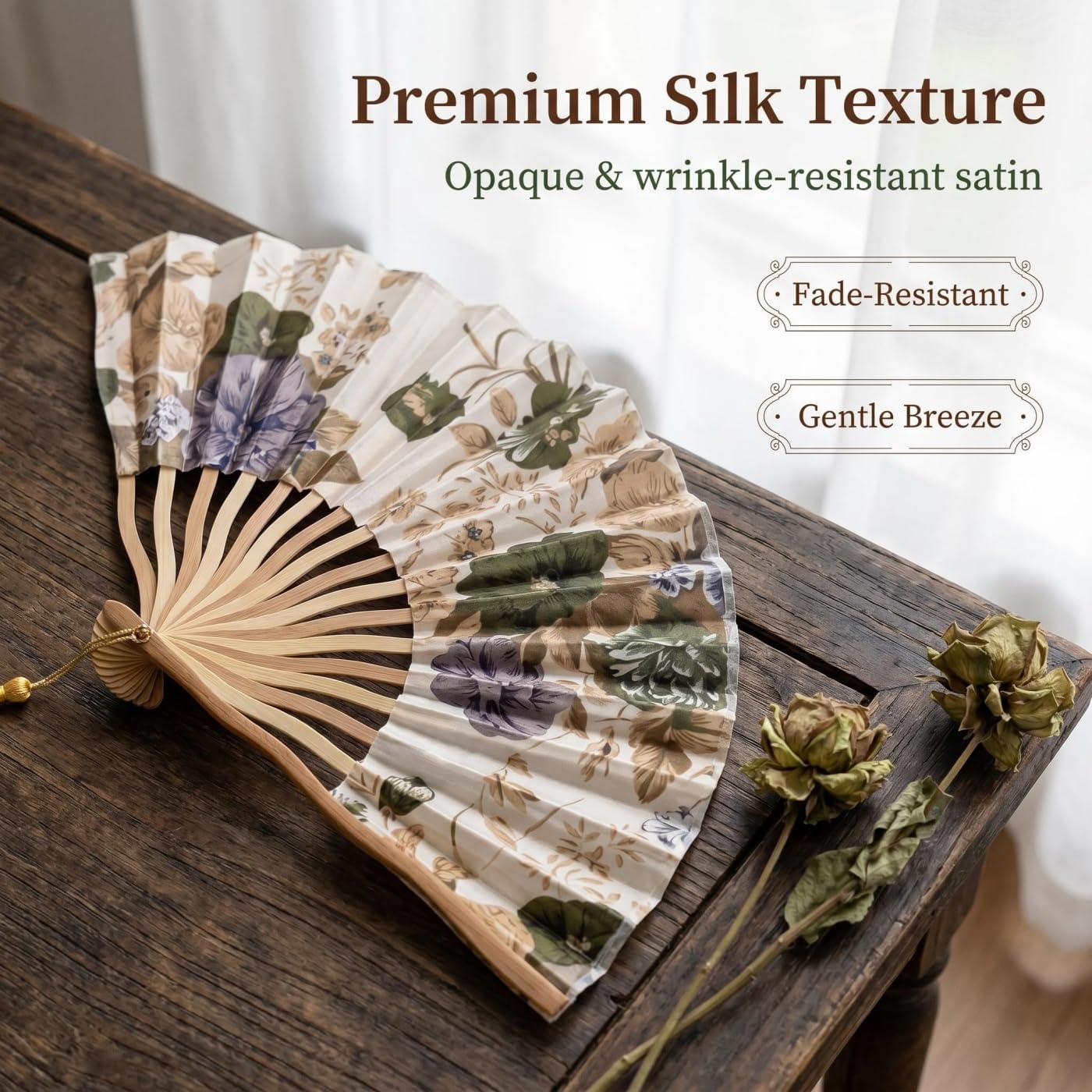 Chinese Design Fan Hand Portable Bamboo Fans Frames for Dancing Silk Bamboo Cosplay Wedding Party Decoration White image 5