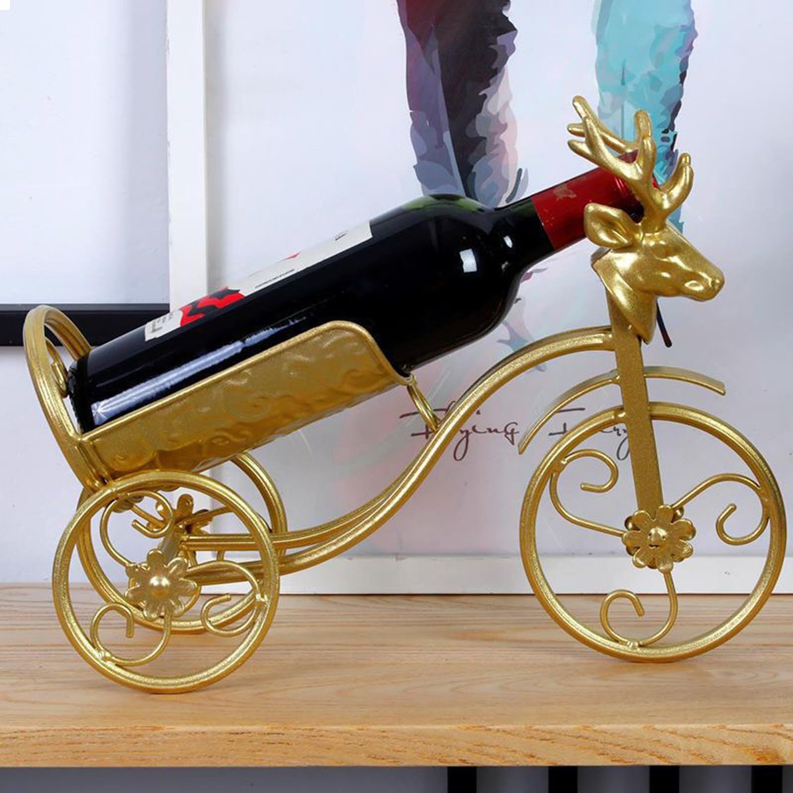 Portabottiglie da Tavolo Salvaspazio, Piccolo, da Appoggio, Autoportante, per Bicchieri da Vino, Supporto per Appendere e Riporre I Calici(1btl*0cup-D-Bronze)