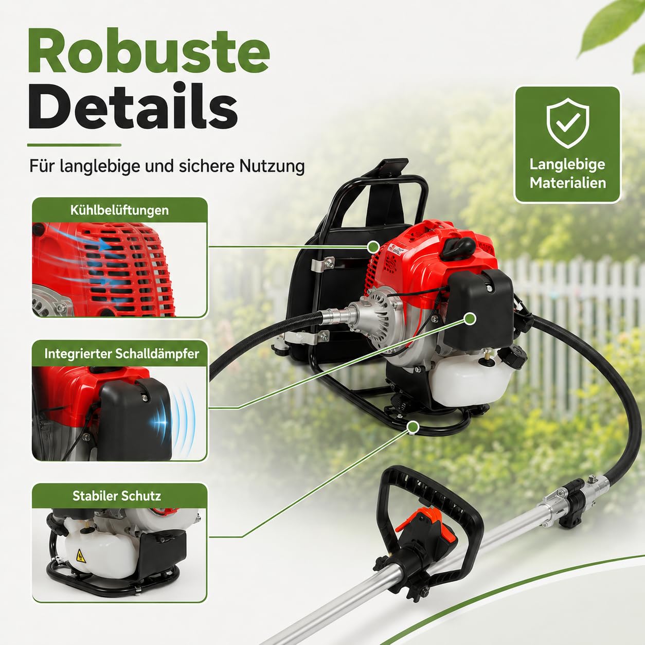 Motohacke 43cc 1.25kW Benzingerät Komplettset für Garten & Feld