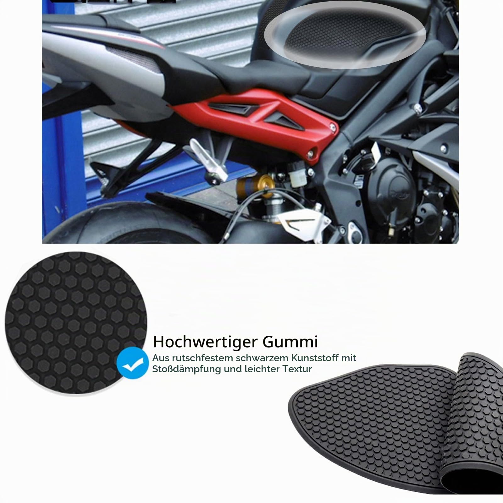 3-teiliges Motorrad-Anti-Rutsch-Seiten-Tankpad, Schutzaufkleber, selbstklebend, Gas-Kniegriff, Traktionspad, Tankpad, kompatibel mit Triumph Daytona 675/R, Street Triple 765 R/RS