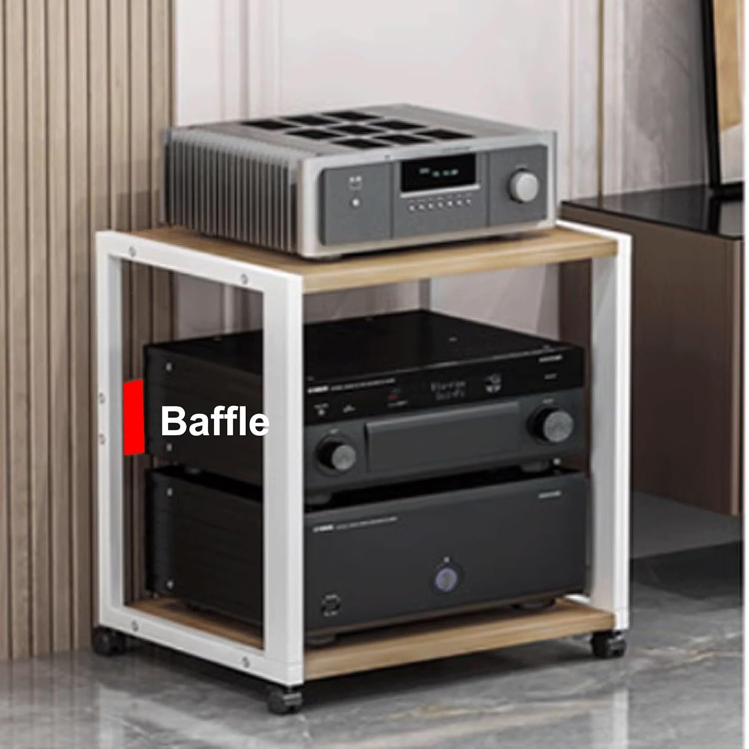 Audio Rack Stand, Audio Storage Rack, Audio Rack Tower, Small Shelf Stand Heavy Duty Made of Steel+MDF 50 * 40 * 49cm 2 Colors(Black+Black)