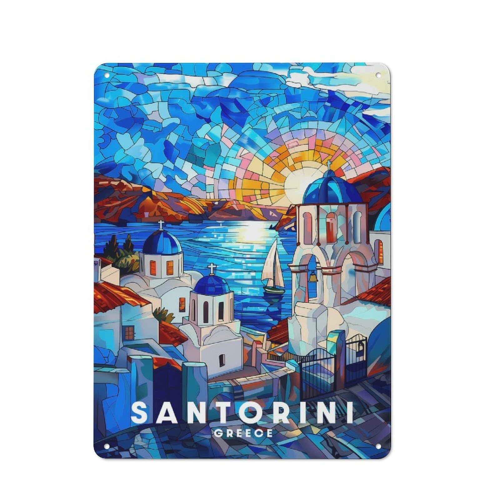 Junmoney Style-7 Santorini Rustic Metal Plaque 40X30cm For Living Room Or Hallway, For Garage, Workshop And Man Cave Decoration